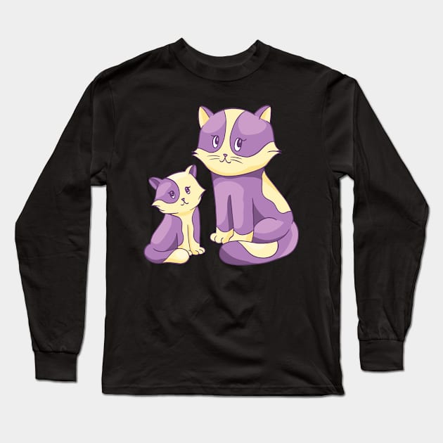 Cat and Kitten Cartoon Mother Cat and Cute Catlove Long Sleeve T-Shirt by OfCA Design